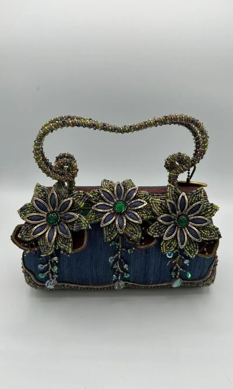 Vintage Mary Frances Beaded Floral Handbag Mint Condition Silk & Gemstones